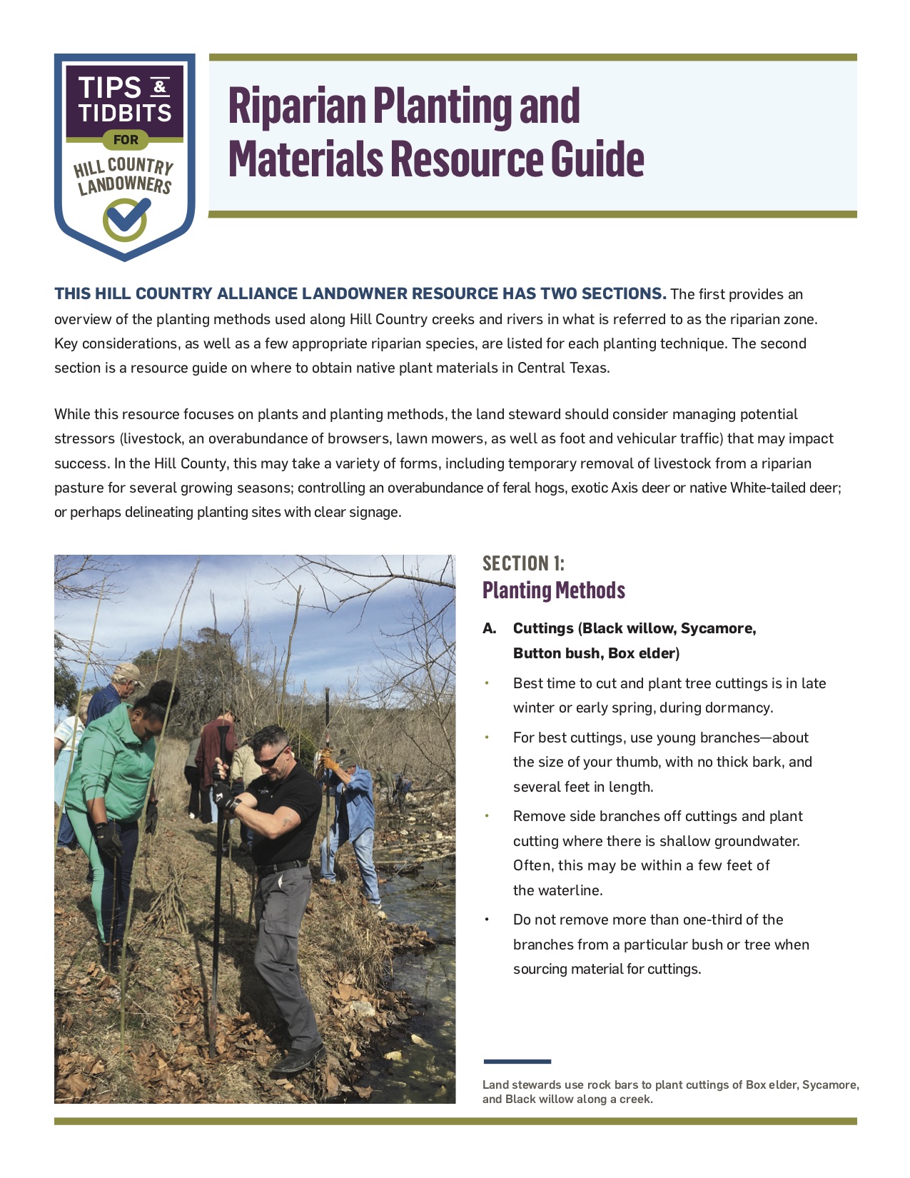Cover for PDF "Riparian Planting and Materials Resource Guide"