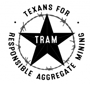 Texans for Responsible Aggregate Mining (TRAM) logo shows a star encircled in barbed wire