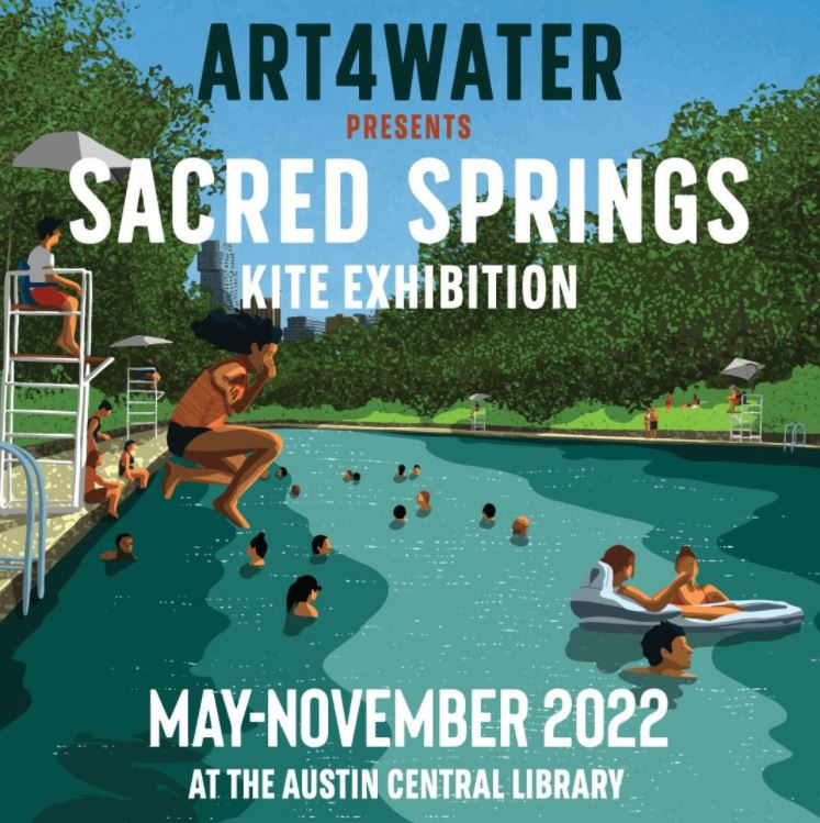 ART4Water Exhibit announcement graphic shows swimmers jumping into Barton Springs