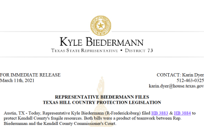 Representative Biedermann files Texas Hill Country protection legislation