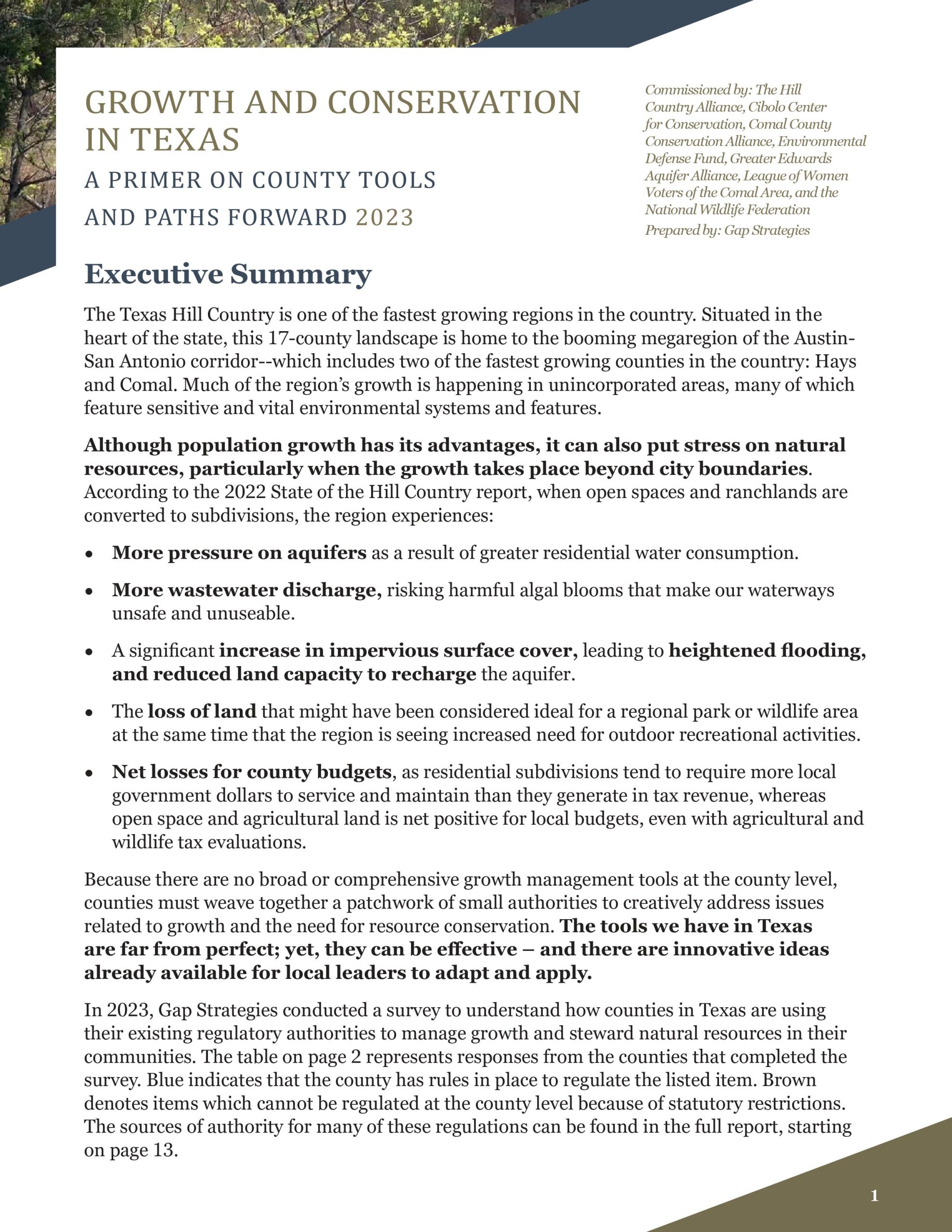 Cover of the State of the Hill Country Report (2022)