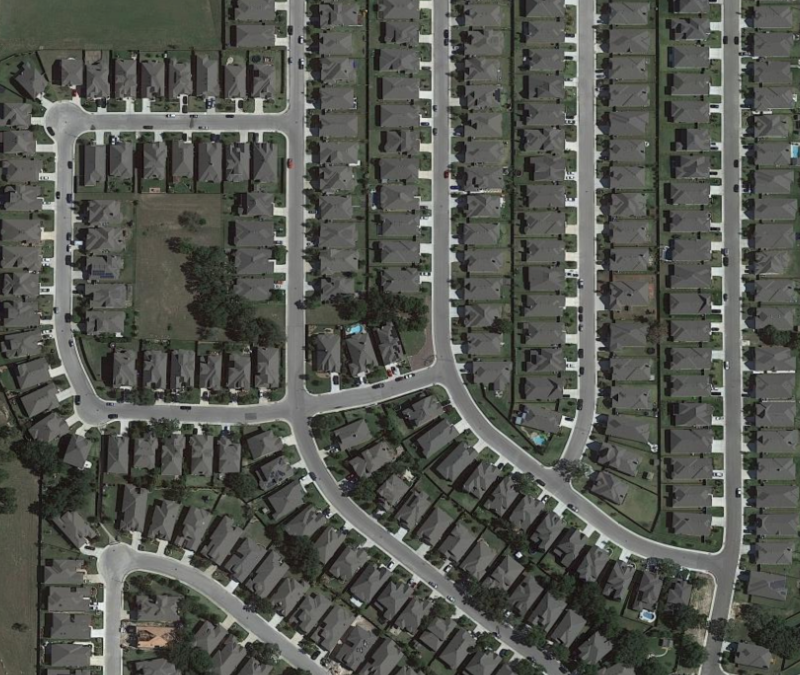 Rows and rows of houses, piled next to each other are shown in this Google Earth view of growth between Boerne and San Antonio - 03-16-2022