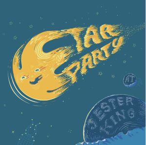 Poster shows Shooting star, Text Reads Star Party at Jester King