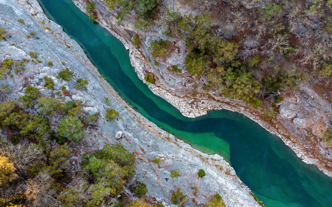 An overhead view of the Frio River, taken by Jordan Moore