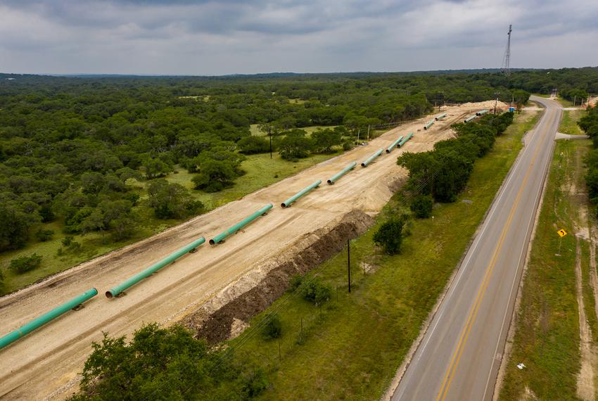 Eminent domain — always a contentious issue in Texas — became a political flashpoint in recent years due to Kinder Morgan's 423-mile Permian Highway Pipeline that runs through the Texas Hill Country. Credit: Jordan Vonderhaar for The Texas