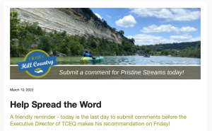 email banner shows a man kayaking a clear river on a bright, sunny day