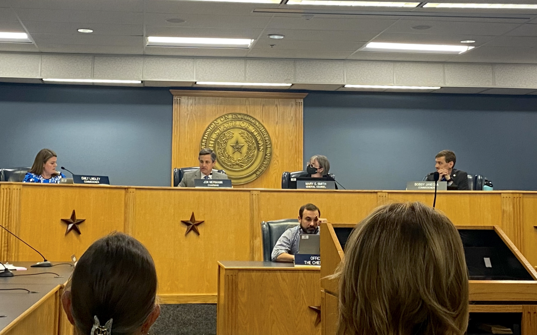 TCEQ Commissioners sit at the front of the room during the meeting on March 30, 2022 - Credit: Sydney Beckner