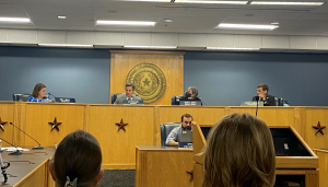TCEQ Commissioners sit at the front of the room during the meeting on March 30, 2022 - Credit: Sydney Beckner