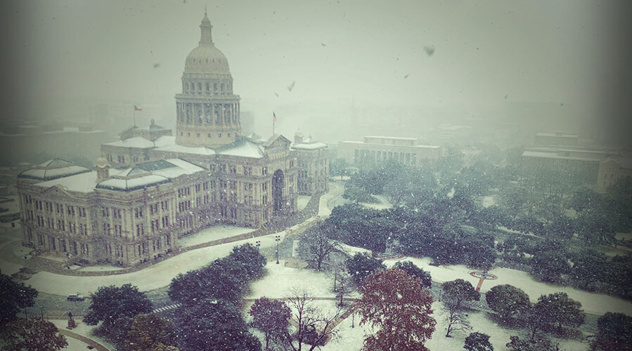 Texas Capitol in snow - Courtesy: Texas Living Waters Project